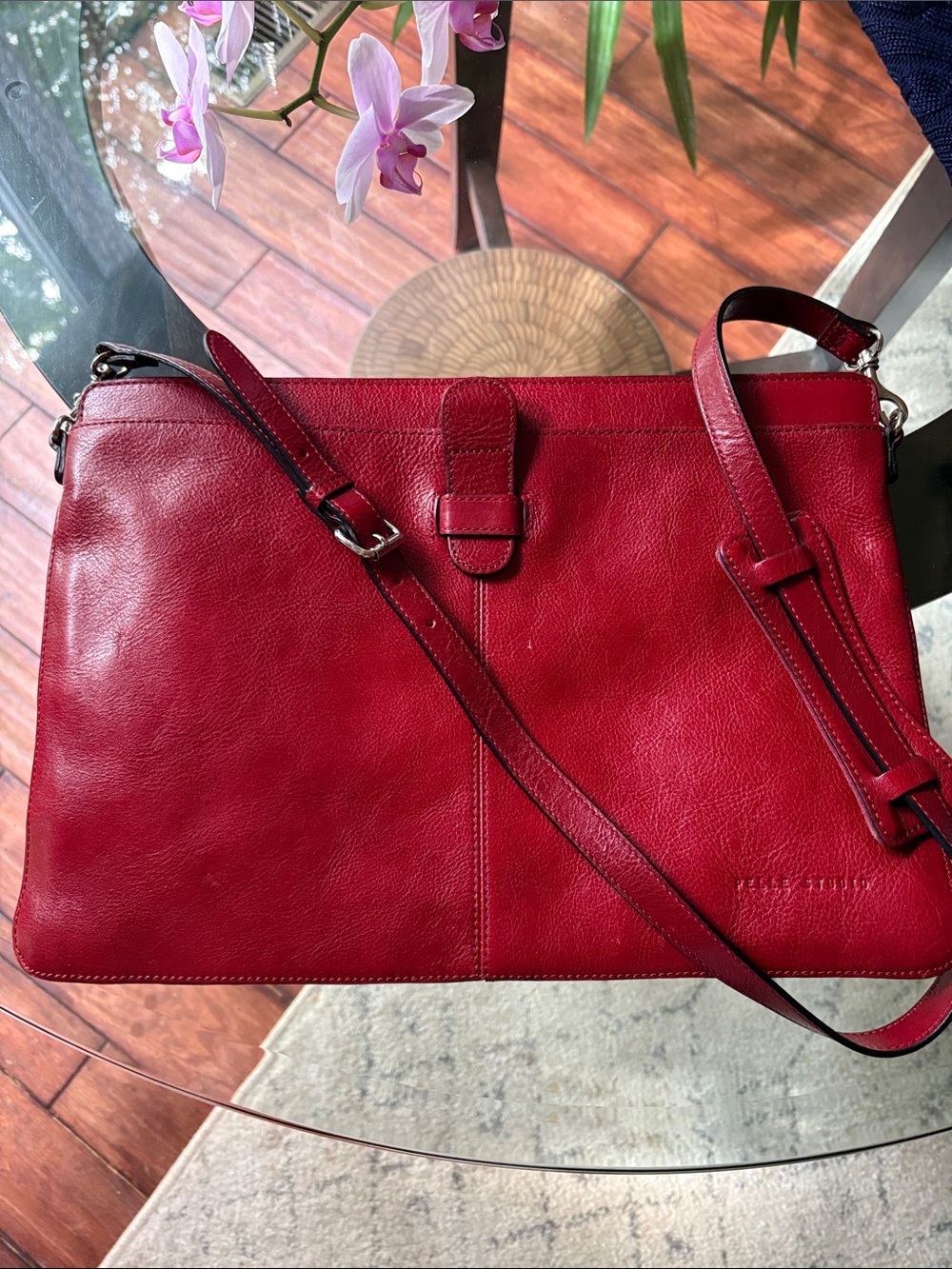 Pebbled Red Leather Crossbody Bag with Adjustable Strap, 11”/16” NWOT